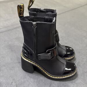 New Dr. Martens Gaya Women’s Size 7 Strap Black Patent Leather Heeled Boots